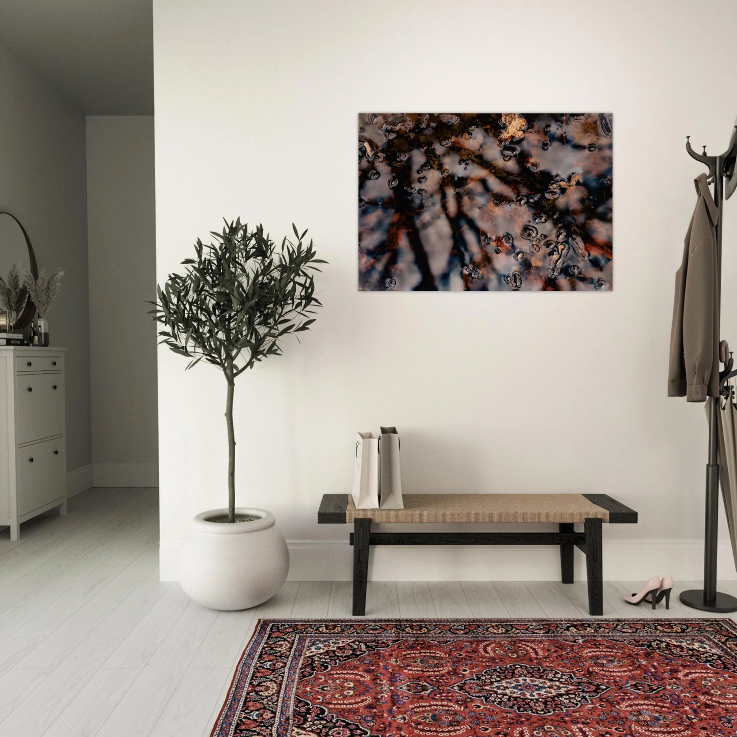 Dreamlike Pond Art Print with Swimmers, Nature wellness mindfull in hall
