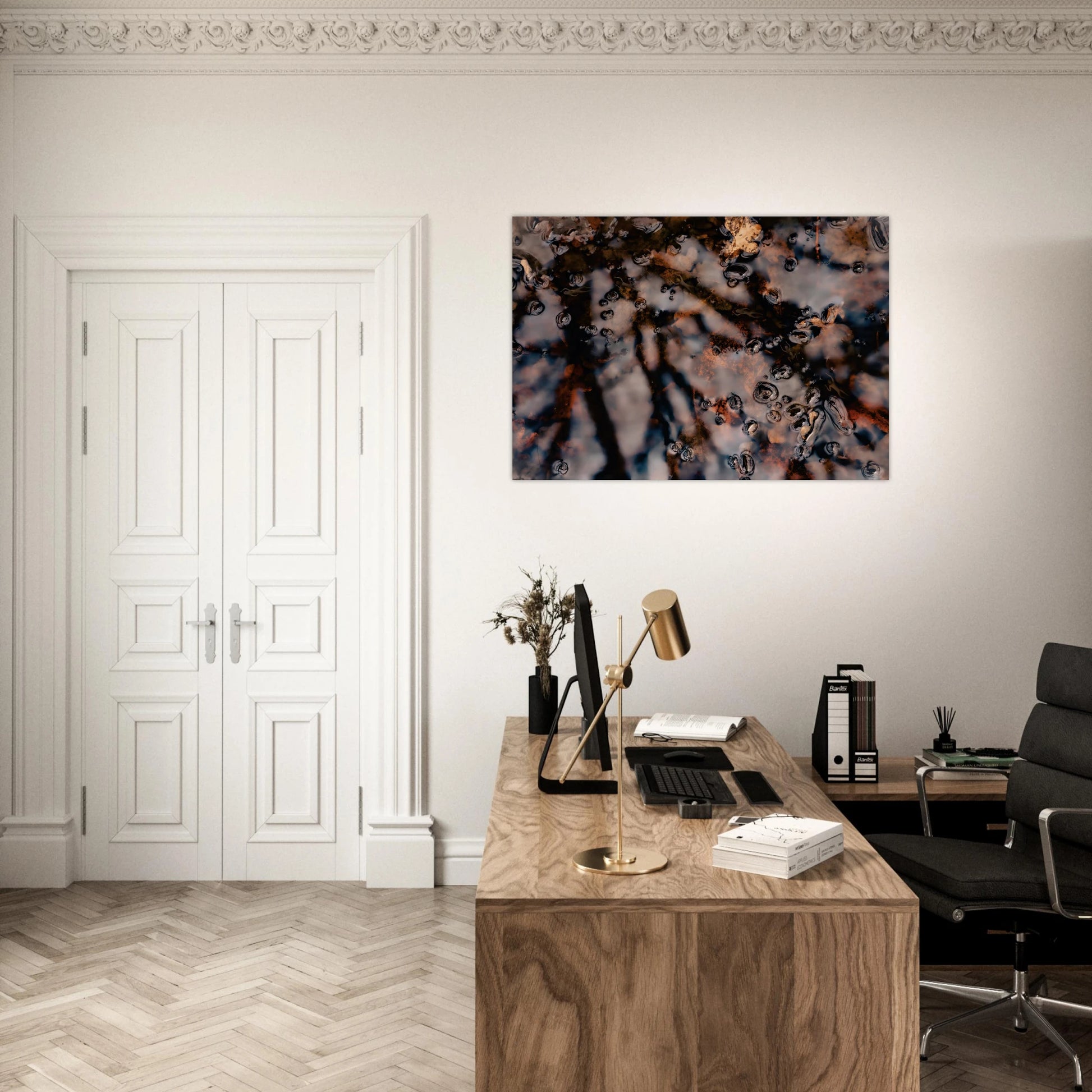 Dreamlike Pond Art Print with Swimmers, Nature wellness mindfull inspiration in office