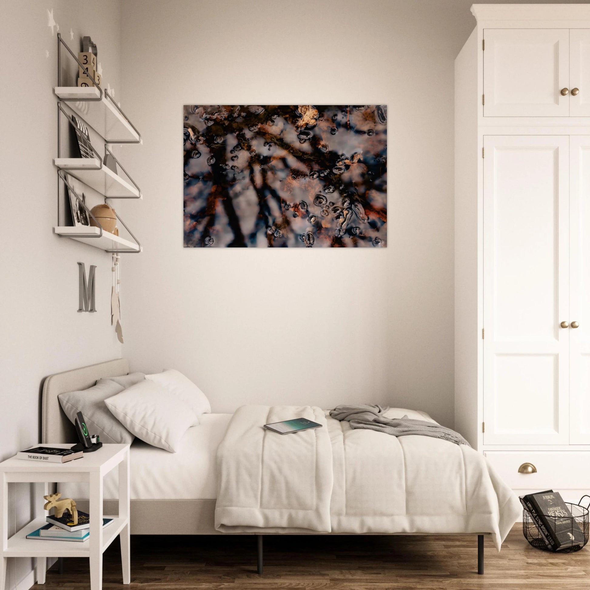 Dreamlike Pond Art Print with Swimmers, Nature wellness mindfull teenage room
