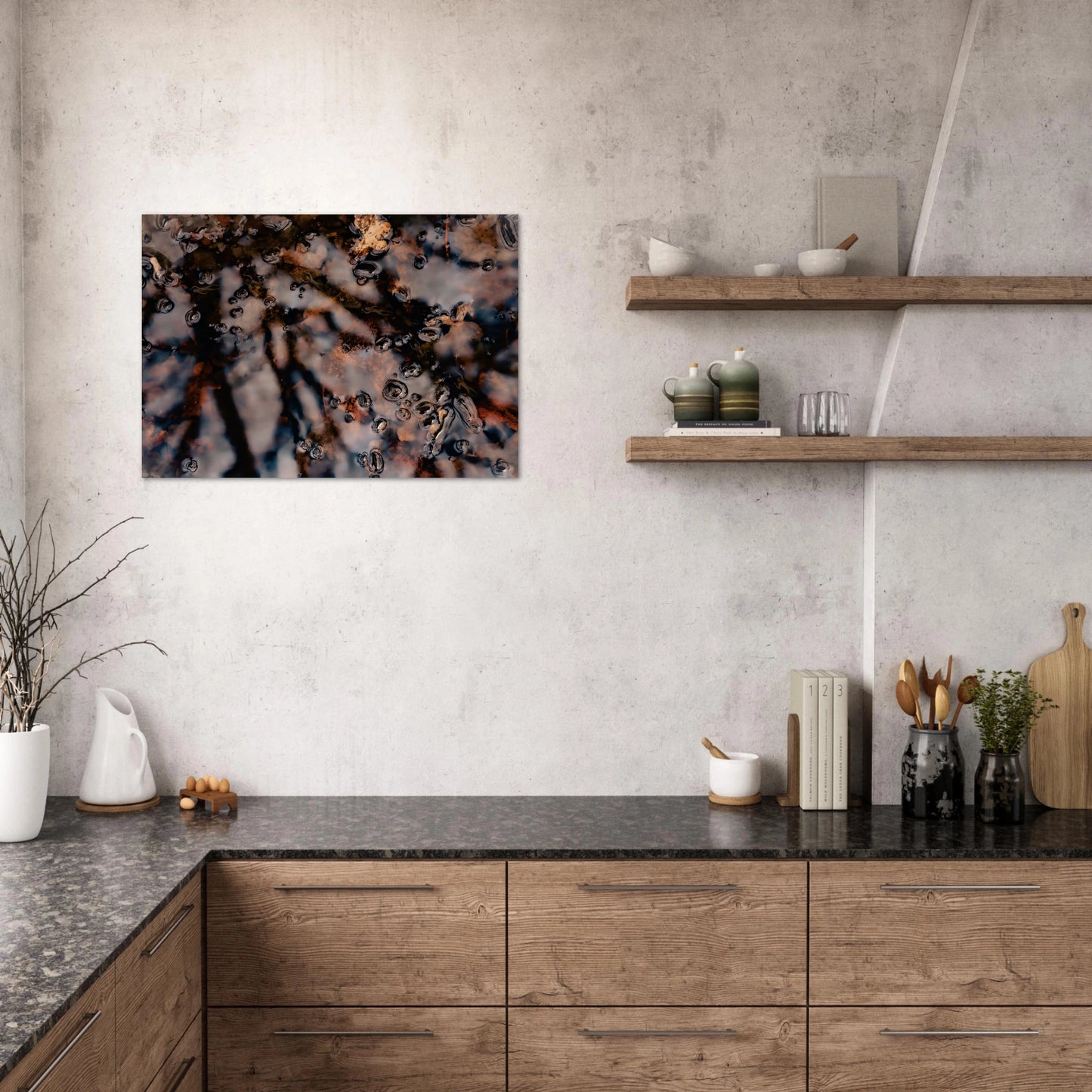 Dreamlike Pond Art Print with Swimmers, Nature wellness mindfull kitchen 