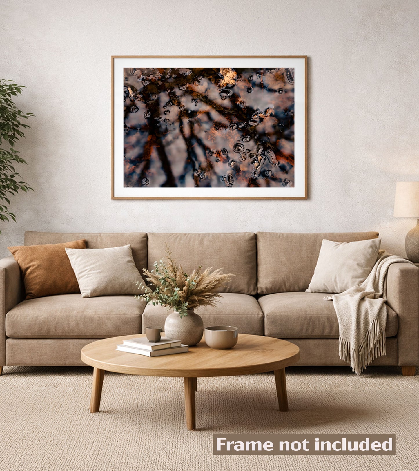 Dreamlike Pond Art Print with Swimmers, Nature wellness mindfull in modern living room