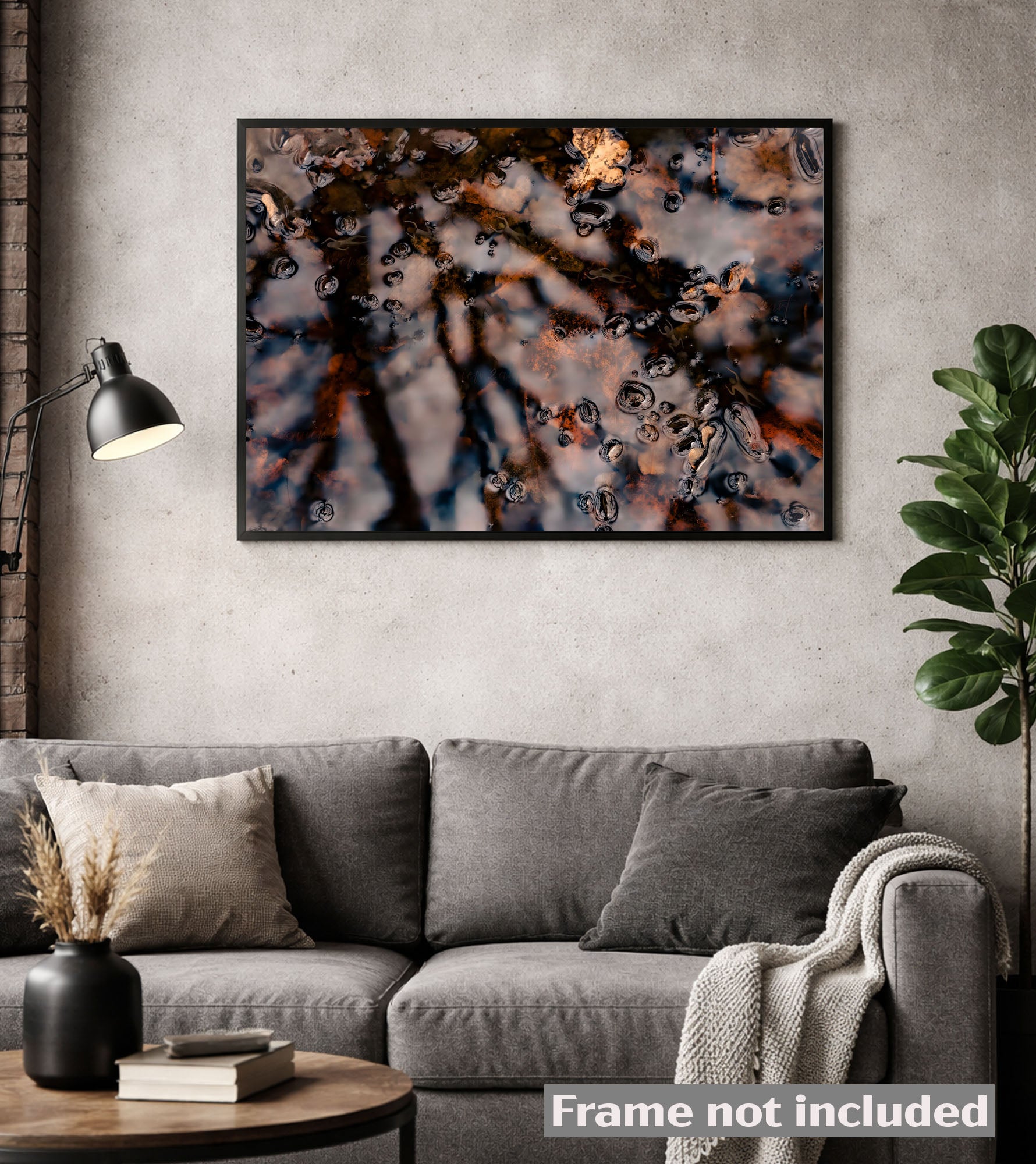 Dreamlike Pond Art Print with Swimmers, Nature wellness mindfull, in industrial living