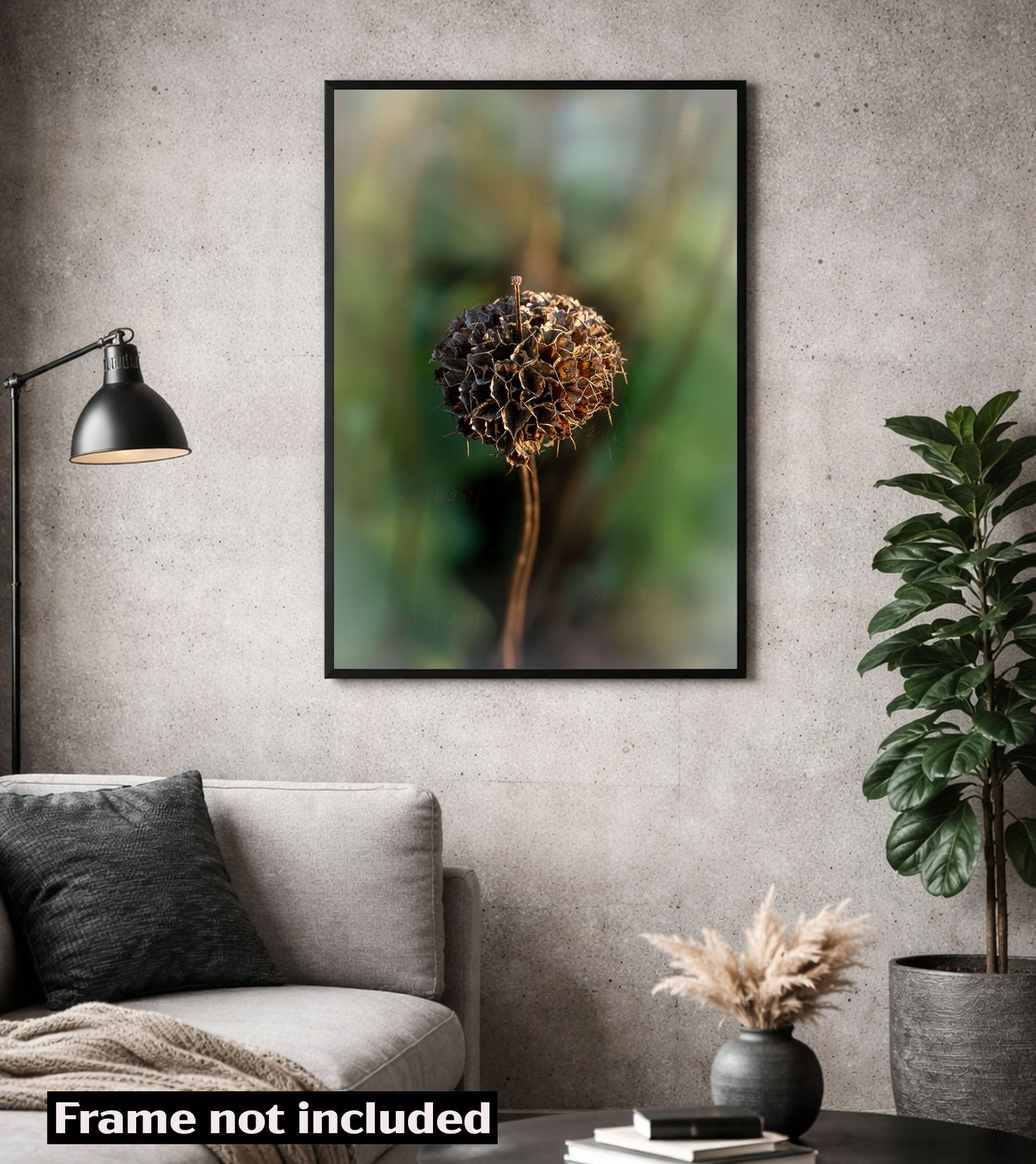 Surreal Botanical Art Print with Yoga and Sports Figures in industrial interiors