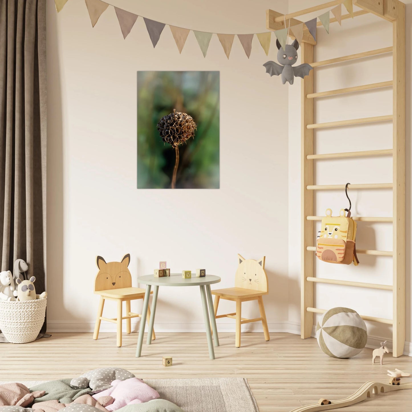 Jerusalem Sage Harmony – Surreal Botanical Art with Yoga and Sports Figures modern child's room