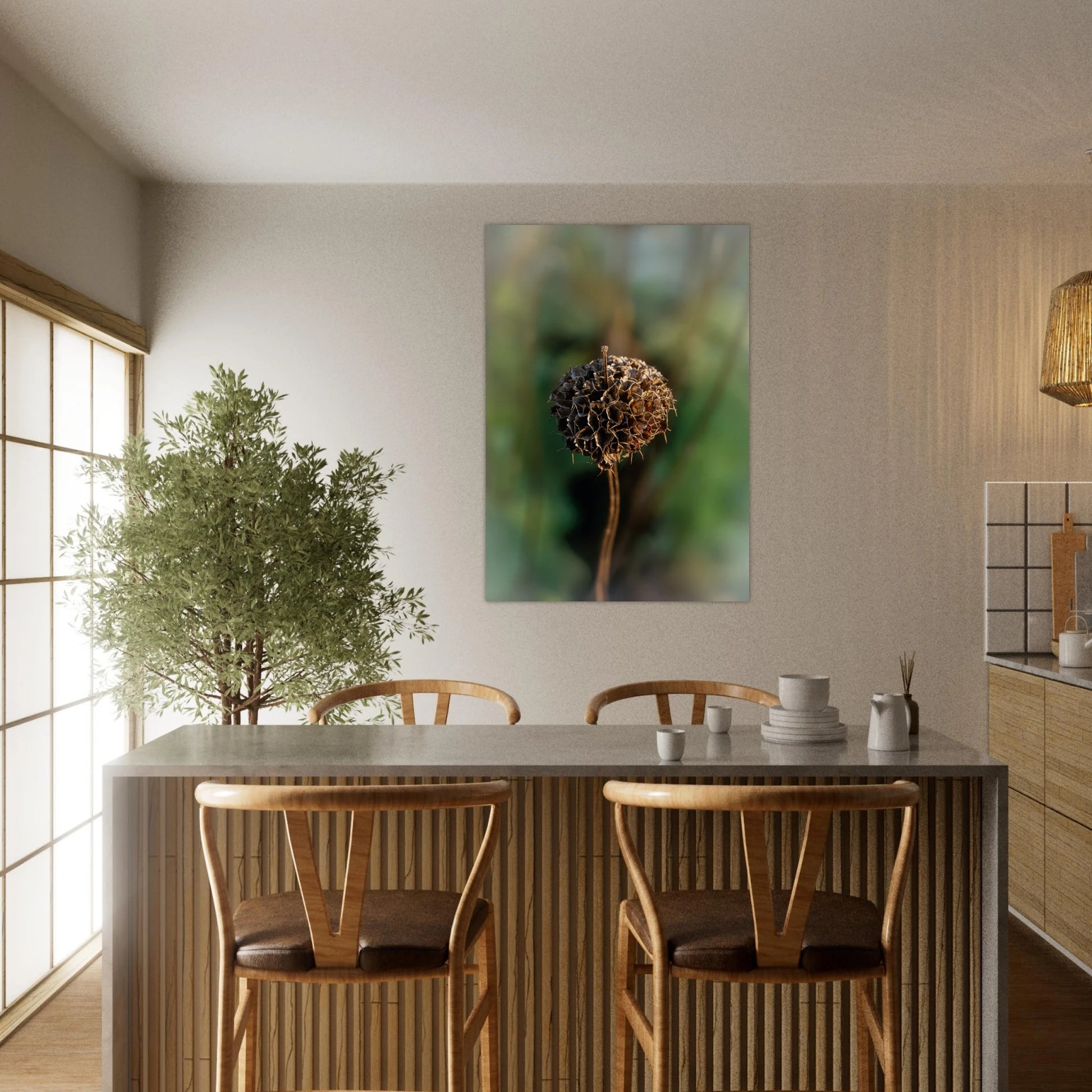 Jerusalem Sage Harmony – Surreal Botanical Art with Yoga and Sports Figures modern dining wood