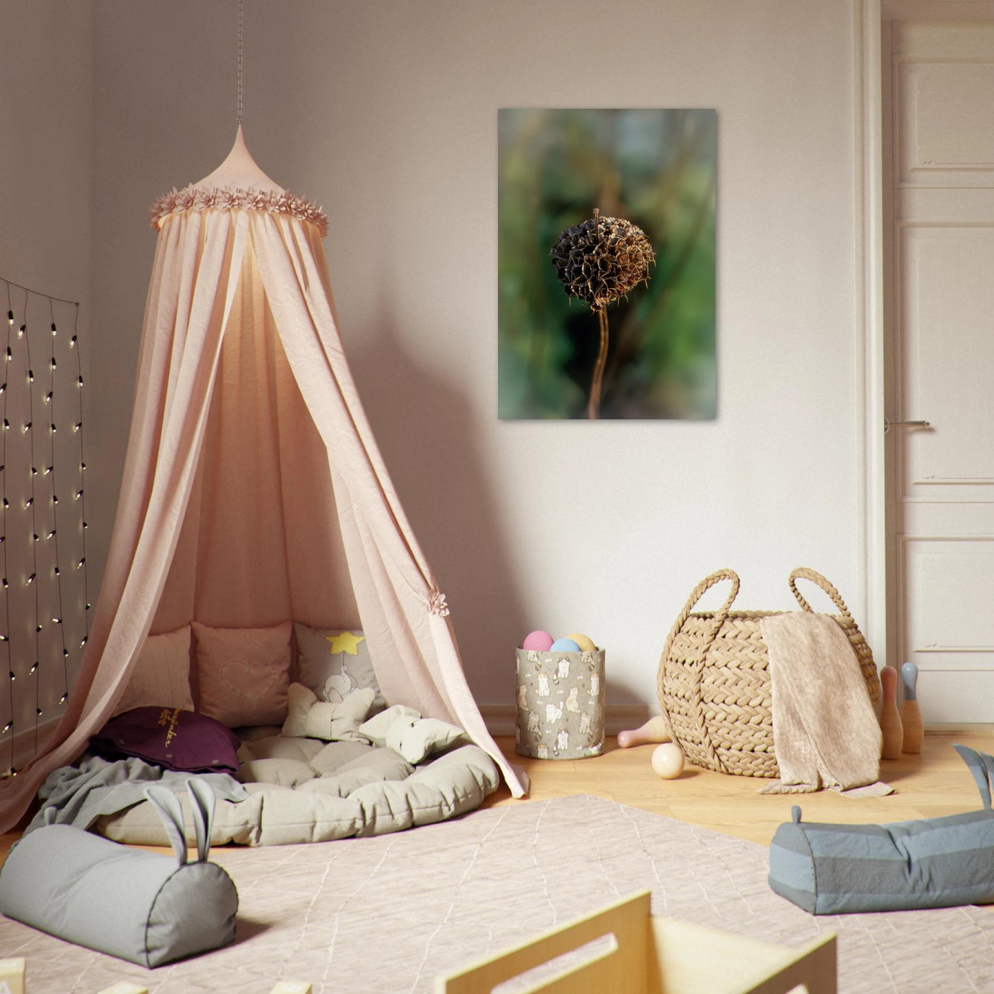 Jerusalem Sage Harmony – Surreal Botanical Art with Yoga and Sports Figures pink children playroom